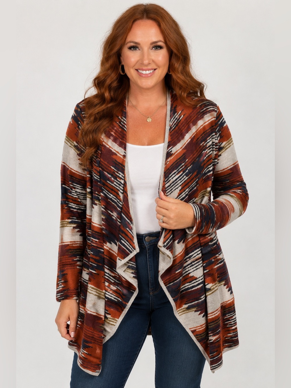 Lucky Brand Rust Multi Aztec Open-Front Cardigan